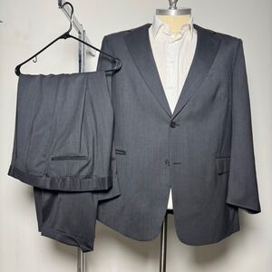 Palm Beach Suit Mens 48R W42x27 Charcoal Grey Solid Wool 2 Button Blazer Pants